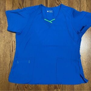 Four Stretch Royal Blue Scrub V Cut Top Size XL